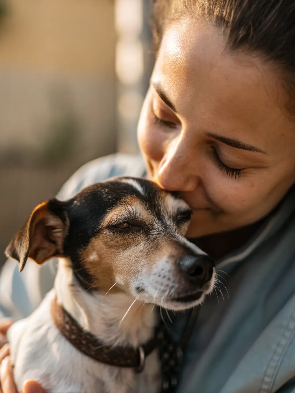 A PetCare VIP staff member gently stroking a nervous dog in a secure, climate-controlled vehicle, showcasing the personalized care provided during transport.