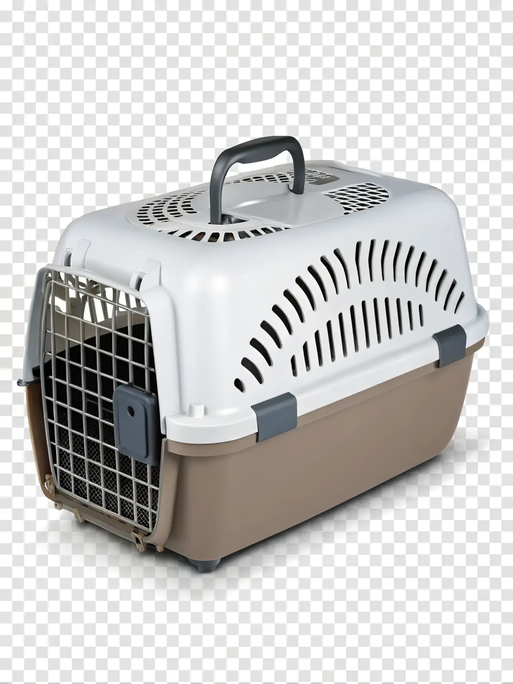 A clean, modern pet carrier with a comfortable blanket inside, ensuring a safe and cozy environment for a small dog during transport by PetCare VIP.